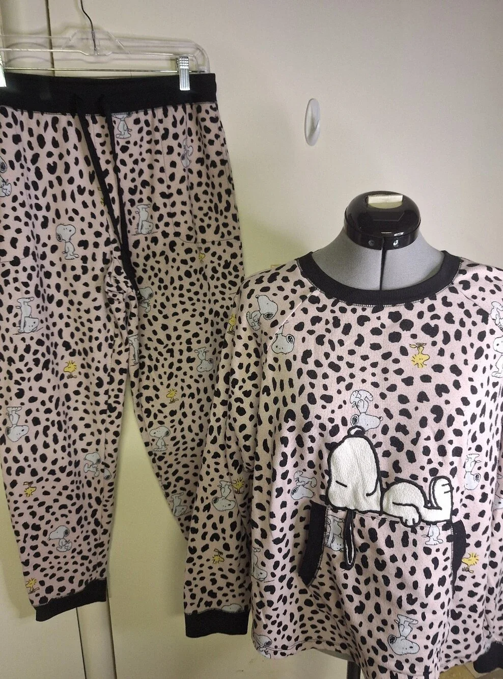 Peanuts Pink and Black Snoopy & Woodstock Pajama Set